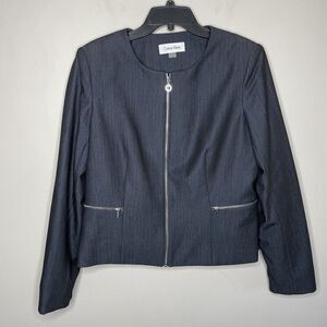CALVIN KLEIN Blazer Womens 14 Charcoal Full Zip Collarless Zip Pockets